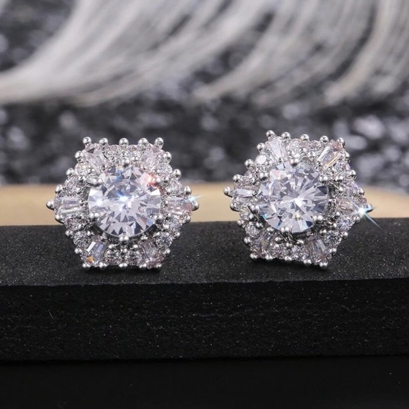 Silver Hexagon Stud Earrings - Picture 5 of 6